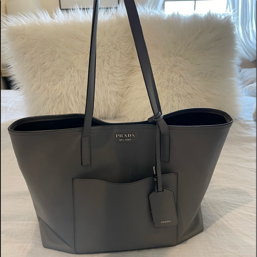 Prada Gray Leather Tote